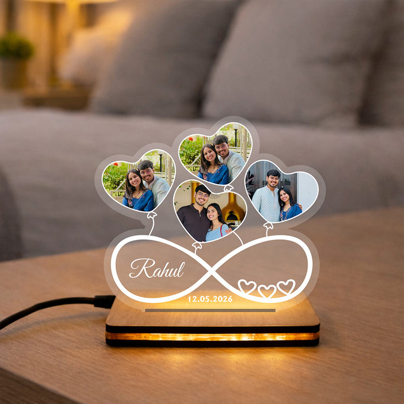 Personalized Infinity Love LED Photo Lamp with Custom Pictures & Name | Romantic Couple Memory Gift for Boyfriend, Girlfriend & Loved Ones - 7x8" | Love Craft Gifts™