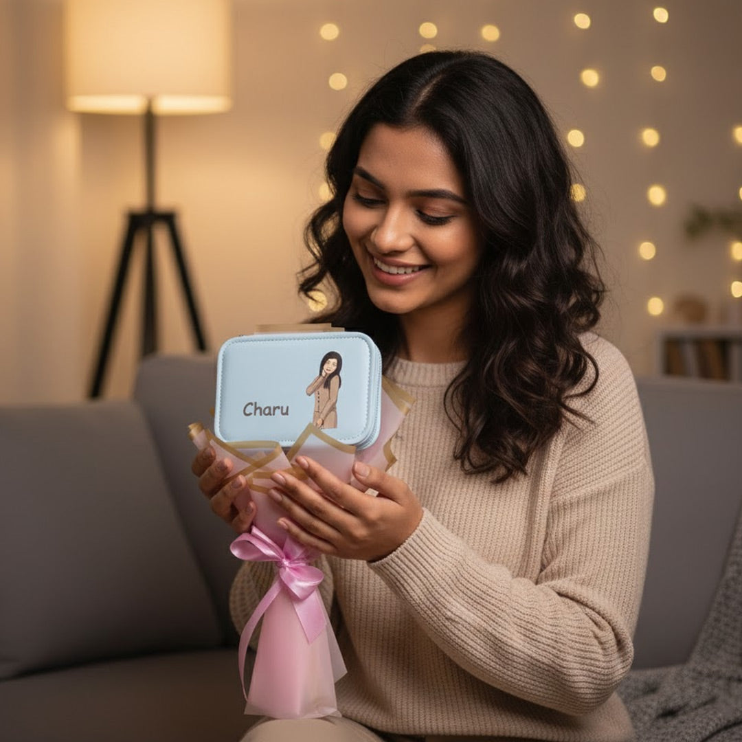 Customized Jewellery Box Bouquet – With Name & Illustrated Photo | Love Craft Gifts