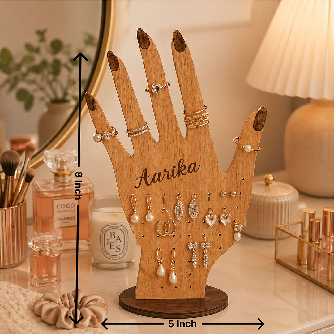 Personalized Wooden Jewellery Organizer Stand with Custom Name for Girls & Women 5x8" | Love Craft Gifts™