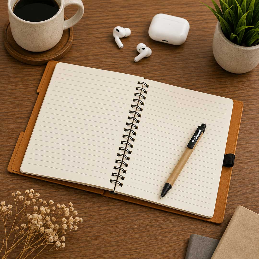 Personalized Spiral Notebook with Pen & Sticky Notes | Custom Name Engraved A5 Journal for Office, Study & Daily Planning - 7x5" | Love Craft Gifts™