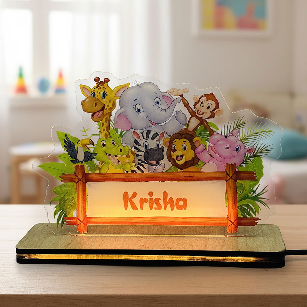 Personalized Kids Jungle Theme LED Name Lamp (8×5 Inch) | Love Craft Gifts