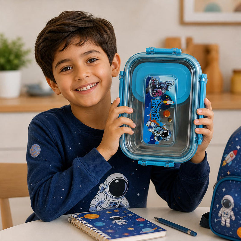 Personalized Space Design Stainless Steel Kids Lunch Box with Custom Name | Leak-Resistant School Tiffin Gift for Boys & Girls - 500ml | Love Craft Gifts™