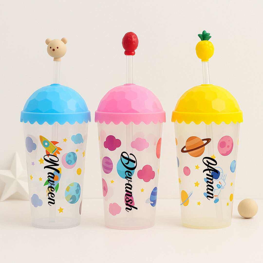 Personalized Kids Space-Themed Sipper Cup – Cute Lid Topper, Straw, and Custom Name | Love Craft Gifts