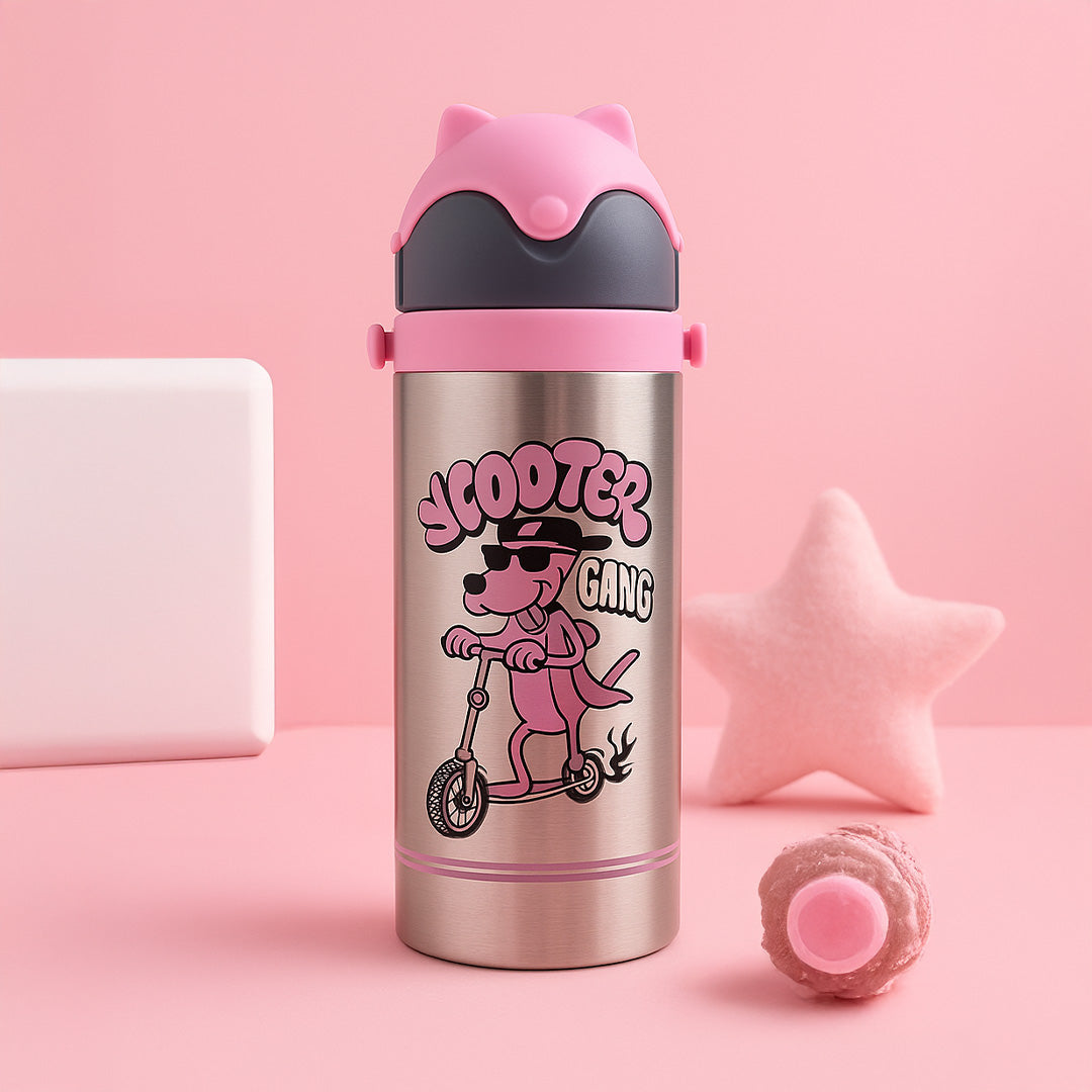 Scooter Gang Personalized Kids Water Bottle | Stainless Steel | Leakproof Straw Sipper with Strap | Love Craft Gifts