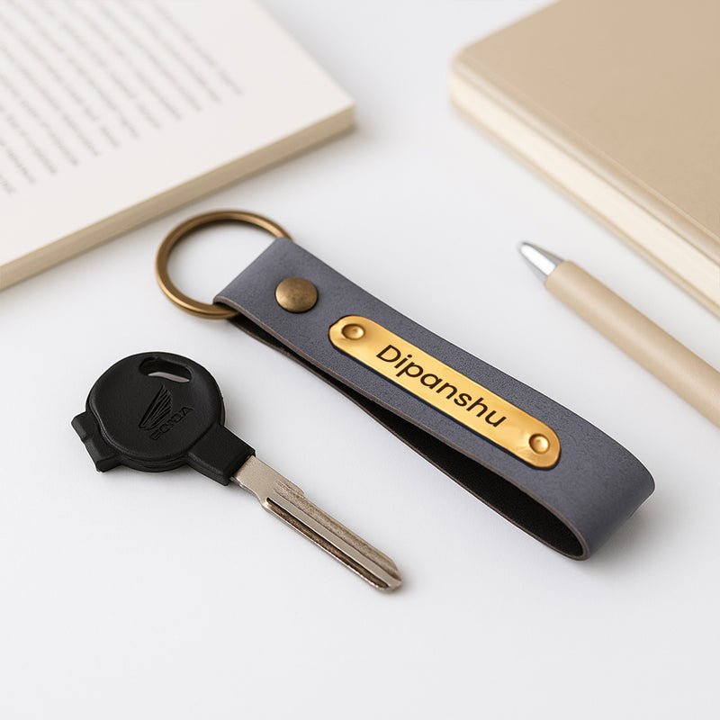 Personalized Leather Keychain with Name Plate | Love Craft Gifts