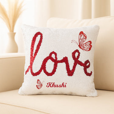Personalized Love Sequin Cushion with Name | Love Craft Gifts