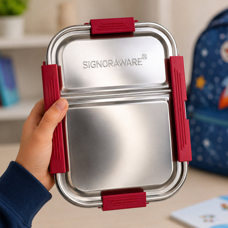 Personalized Signoraware Slim Stainless Steel Lunch Box with Custom Name | Leak Proof School & Office Tiffin Gift - 1Ltr | Love Craft Gifts™