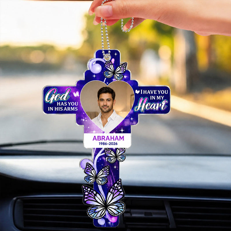 Personalized Memorial Cross Car Hanging with Custom Photo & Name | Sympathy Remembrance Gift for Family & Loved Ones - 3.5x2" | Love Craft Gifts™