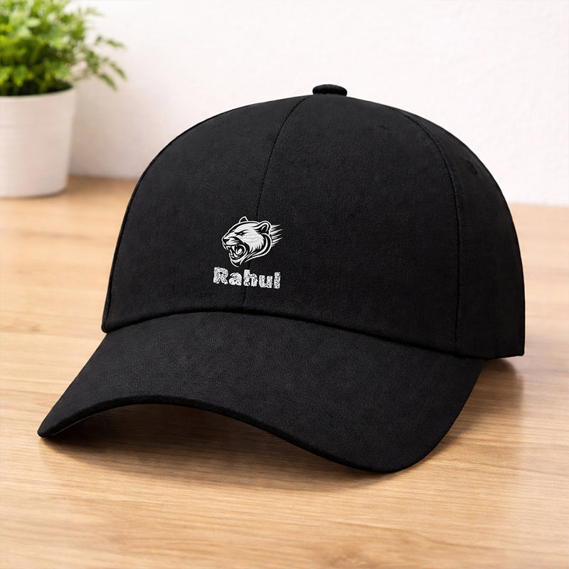 Personalized Roaring Tiger Printed Black Cap – Custom Name Adjustable Baseball Hat for Men & Boys | Love Craft Gifts