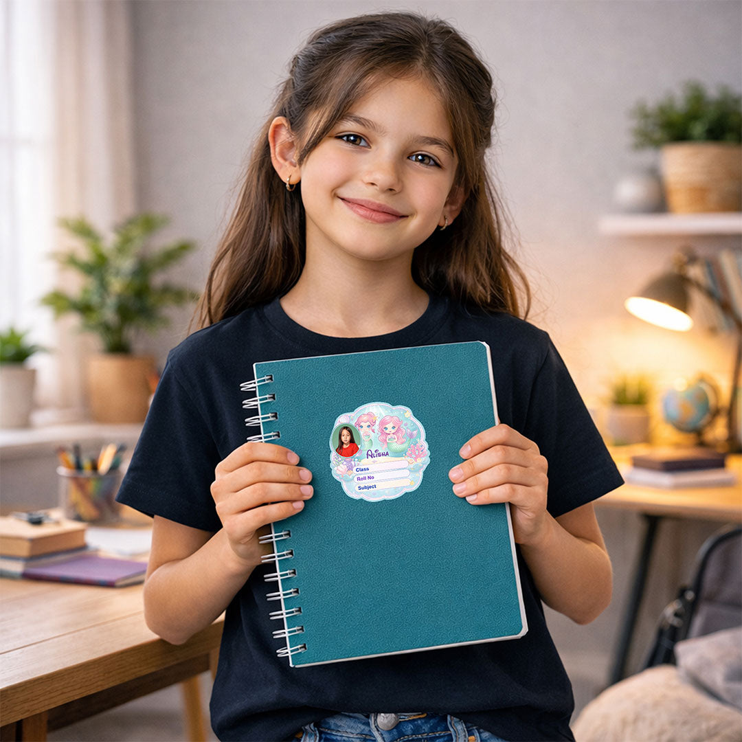 Personalized Cute Mermaid Ocean Kids Name Slips (2x3 Inch, 28 Stickers) – Custom Name & Photo School Labels | Love Craft Gifts