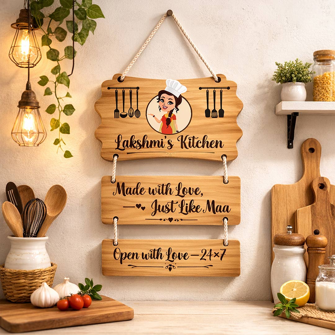 Personalized Mom Kitchen Wooden Wall Hanging (9x12 Inch) – Custom Name Kitchen Decor | Love Craft Gifts
