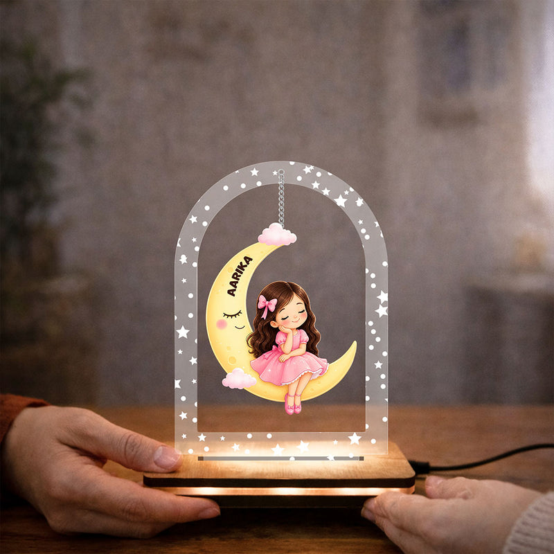 Personalized Moon Girl LED Acrylic Lamp with Custom Name for Kids Room Décor & Birthday Gift 6.5x6" | Love Craft Gifts™