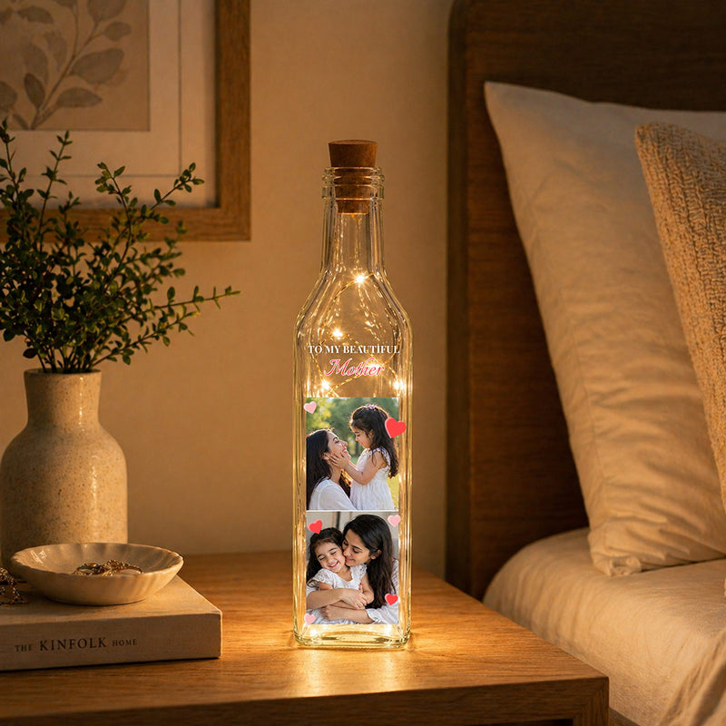 Personalized Mother Photo LED Memory Bottle Lamp Gift – Custom Photo Decorative Light for Mom (Standard Gift Size) | Love Craft Gifts™