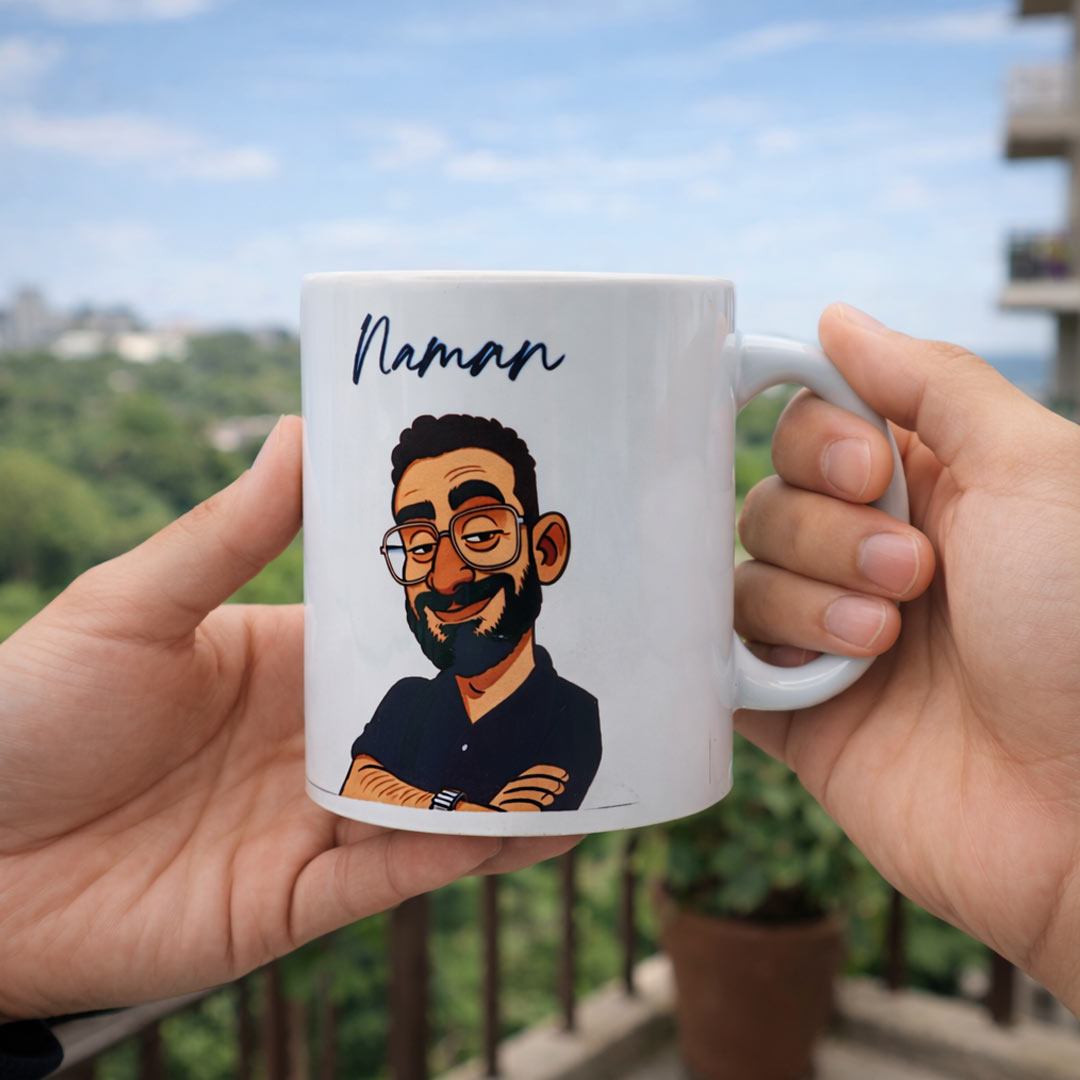 Personalized Cartoon Photo Mug – Custom Name & Face Illustration | Love Craft Gifts