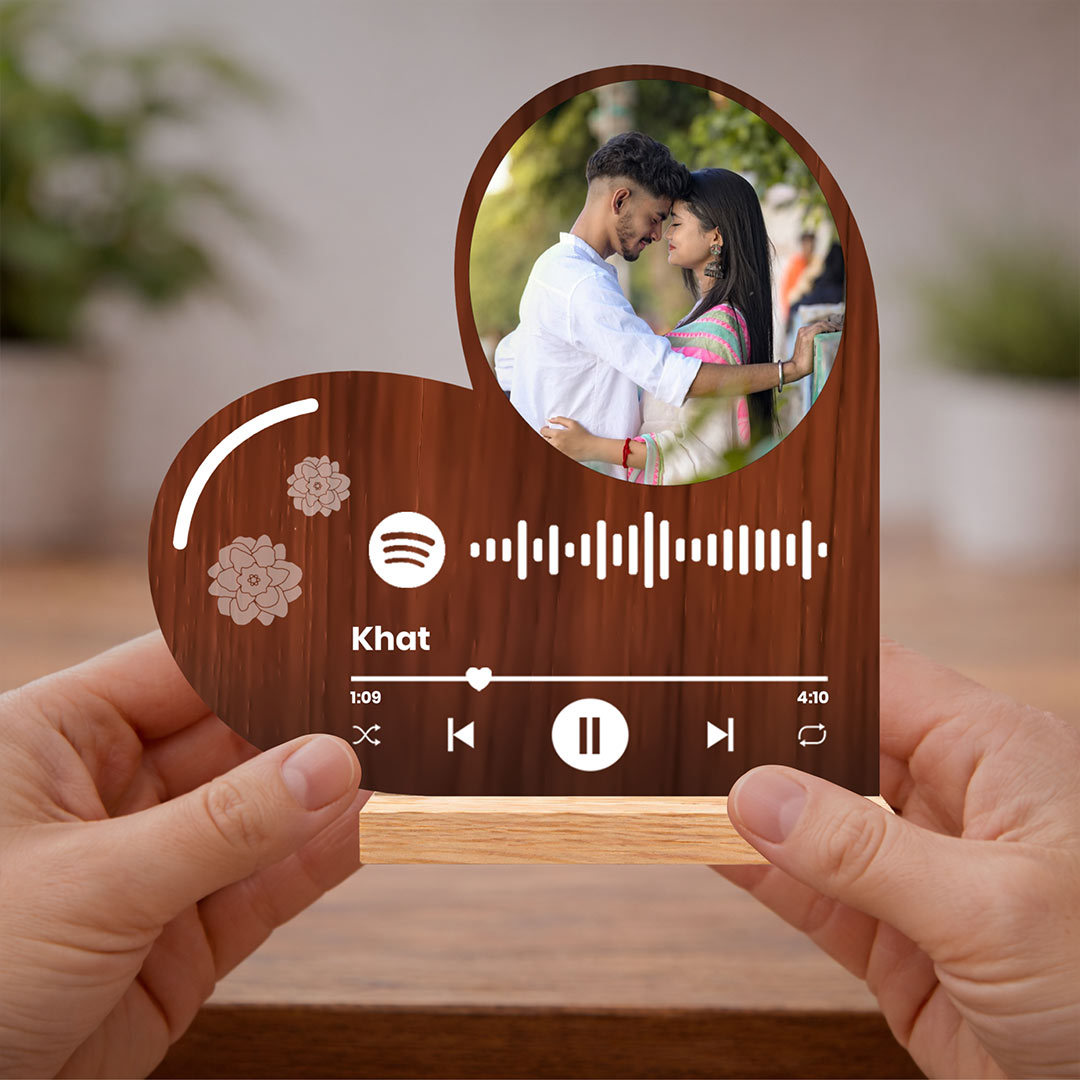 Personalized Spotify Song Wooden LED Frame | Custom Photo Music Plaque Gift - 6x7.5" | Love Craft Gifts™