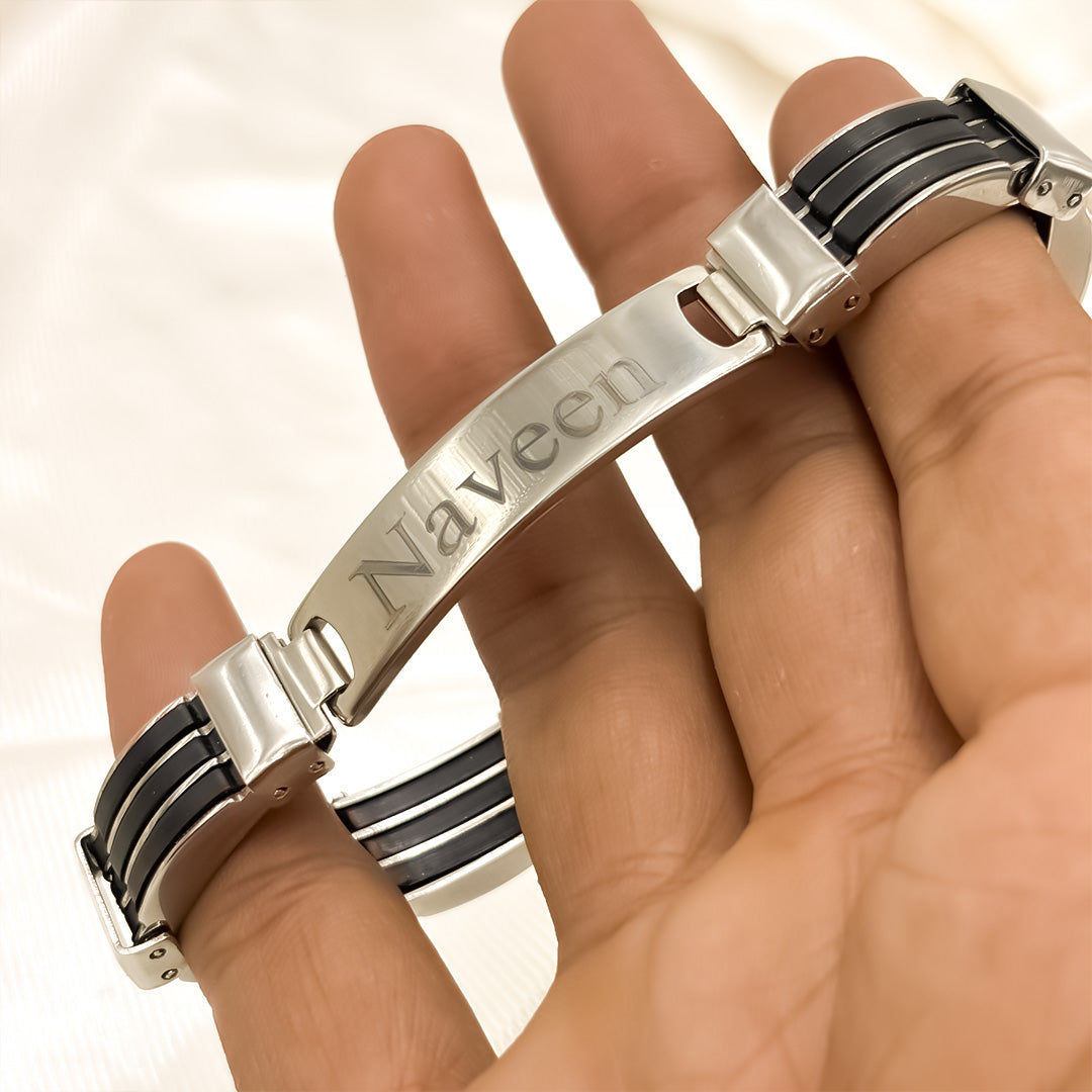 Black & Silver Personalized Name Bracelet for Men | Love Craft Gifts
