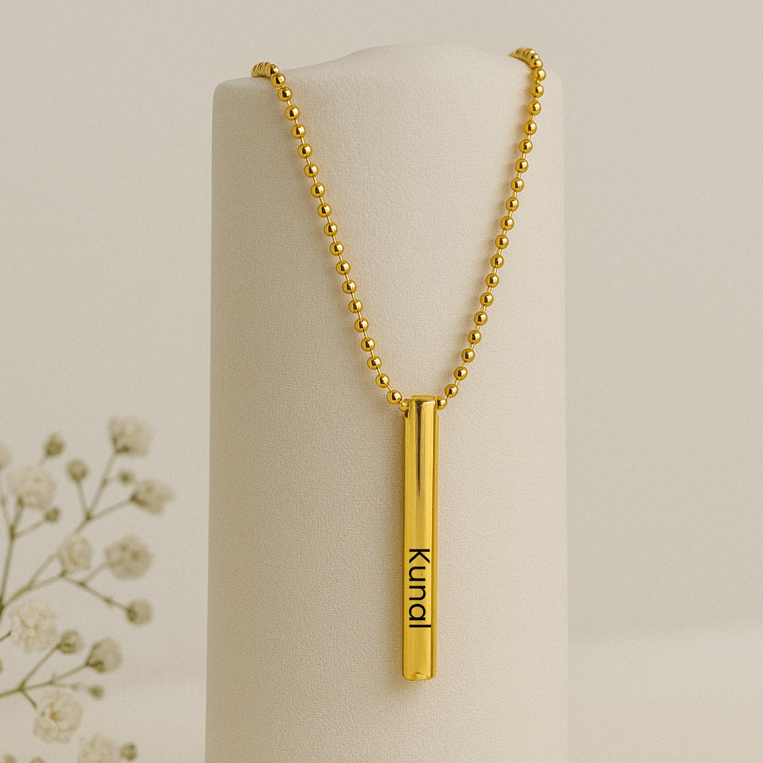 Custom Name Pendant Necklace – Personalized Vertical Bar Jewelry for Men & Women | Love Craft Gifts
