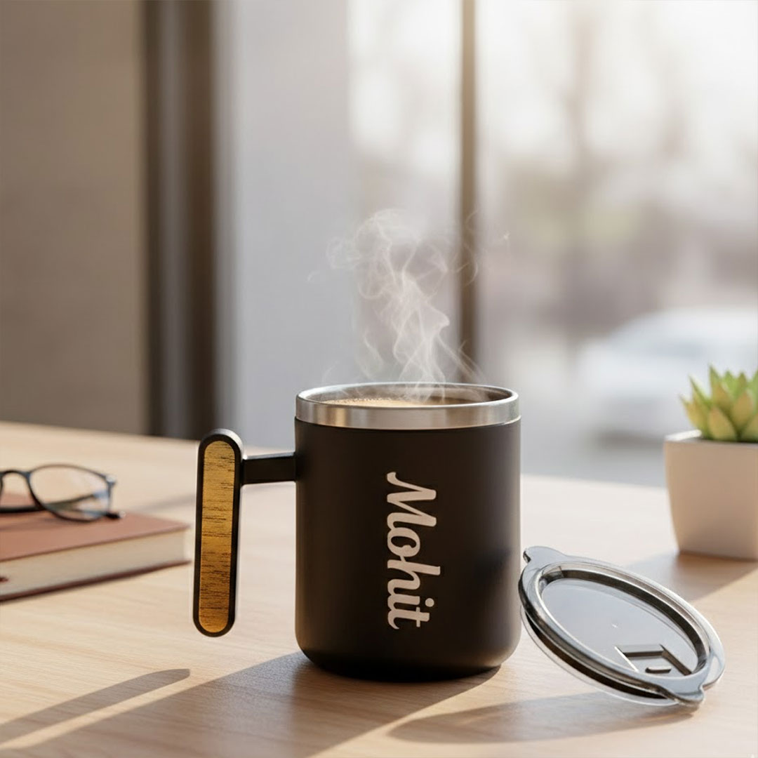 Personalized Name Double Wall Insulated Coffee Mug with Lid – 390 ML | Love Craft Gifts