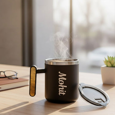 Personalized Name Double Wall Insulated Coffee Mug with Lid – 390 ML | Love Craft Gifts