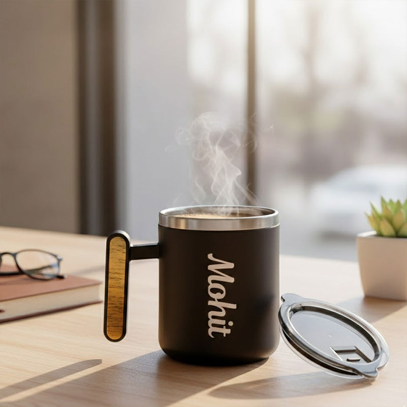 Personalized Name Double Wall Insulated Coffee Mug with Lid – 390 ML | Love Craft Gifts