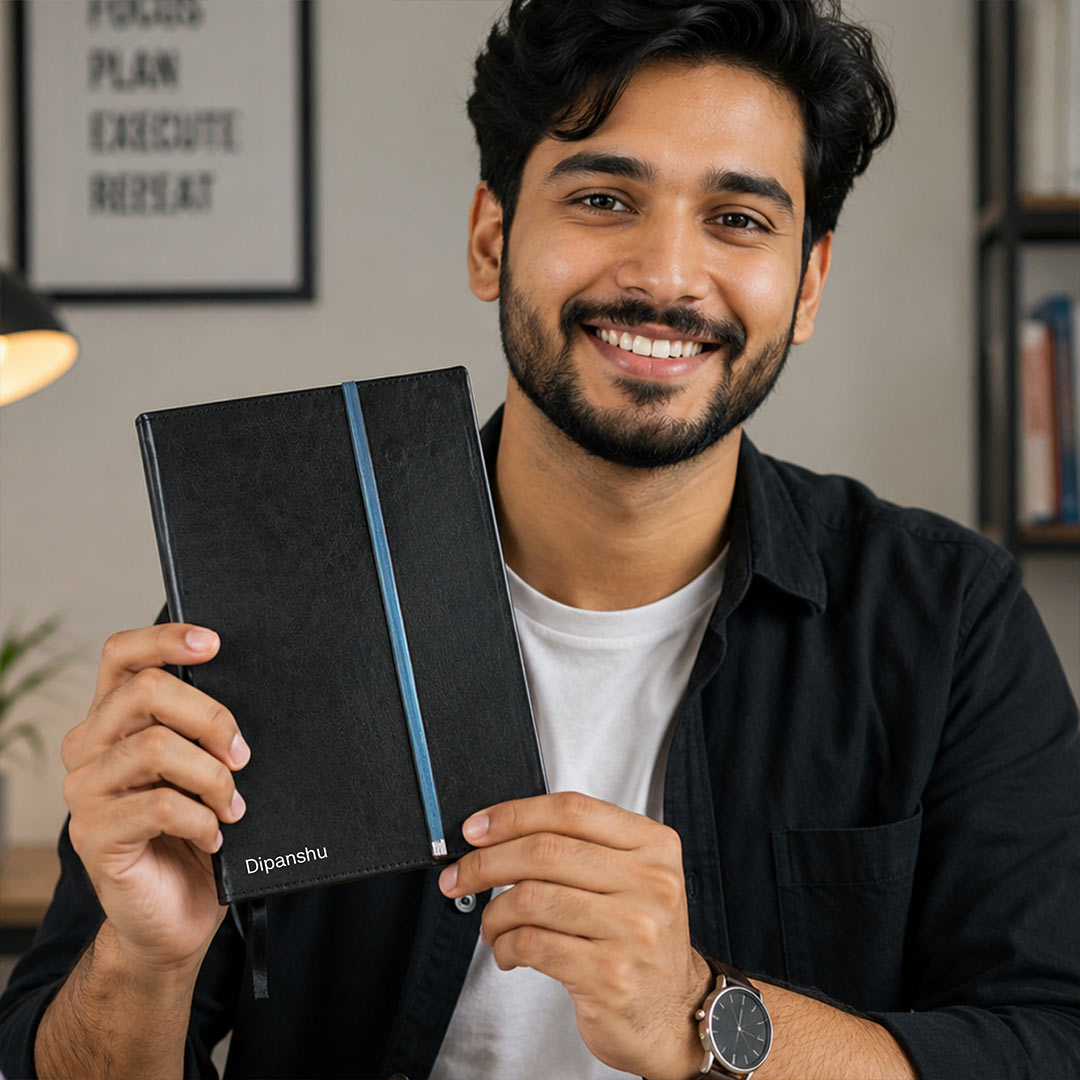 Personalized A5 Vegan Leather Diary Notebook | Custom Name Magnetic Journal Planner for Office, Study & Corporate Gifting | Love Craft Gifts™