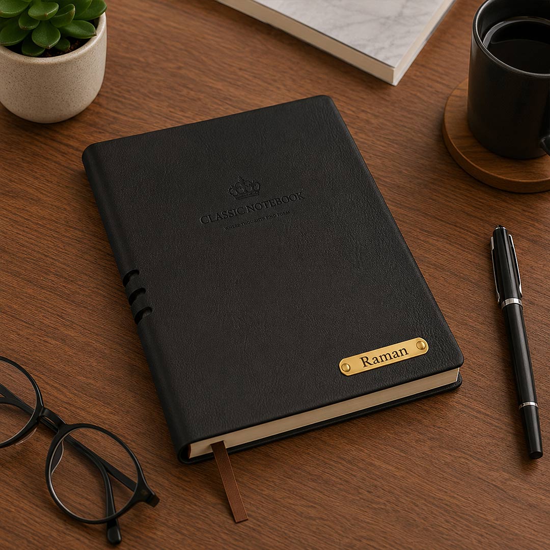 Personalized Pen & Notebook Gift Set with Custom Name Engraving | Premium A5 Executive Journal & Matte Black Metal Pen Gift for Professionals - A5 | Love Craft Gifts™
