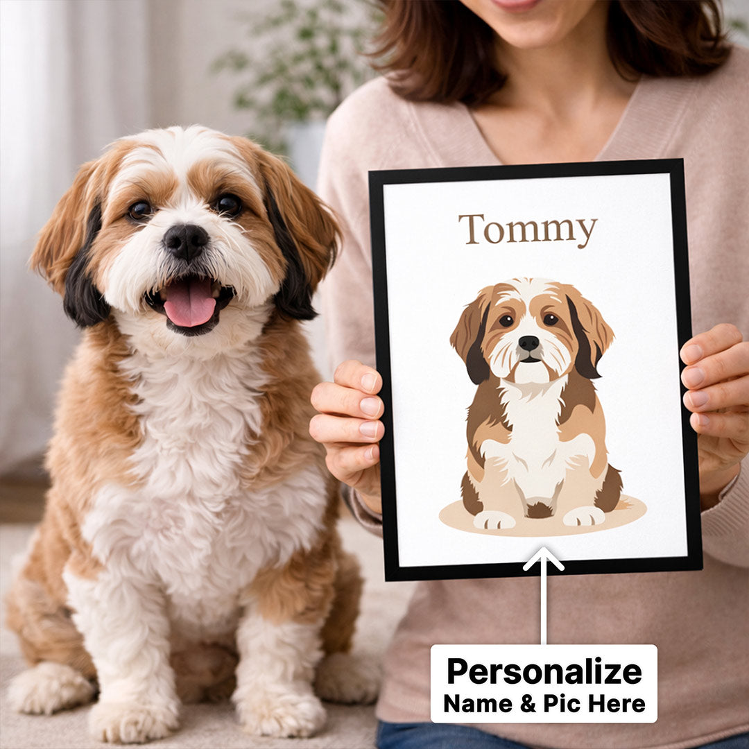 Personalized Pet Portrait Frame with Name – Custom Dog Illustration Photo Frame (All Sizes Available) | Love Craft Gifts
