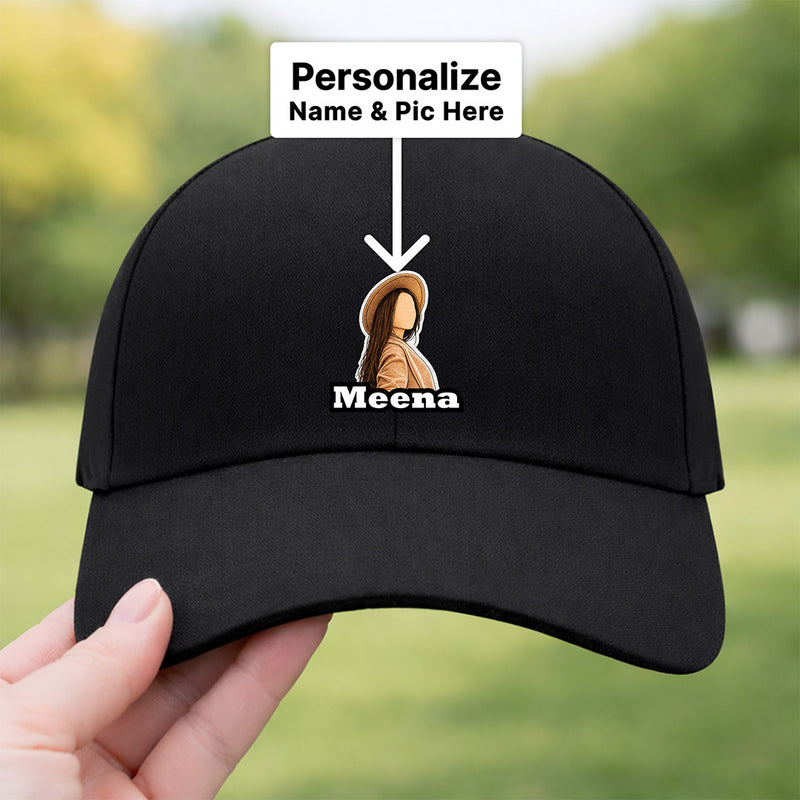 Personalized Photo Printed Black Cap for Women – Custom Name & Picture Adjustable Baseball Hat | Love Craft Gifts
