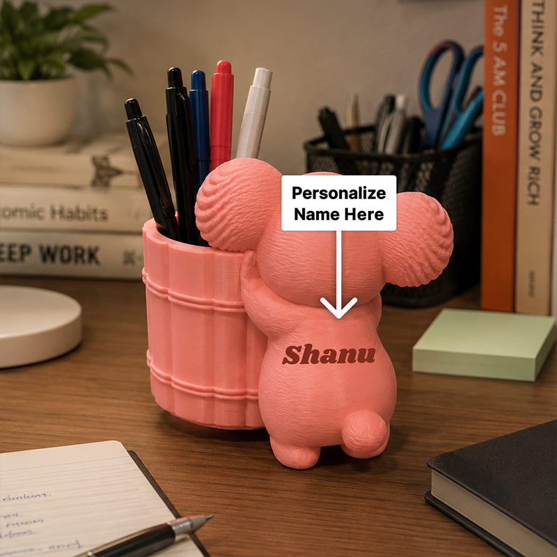 Personalized Cute Koala Pen Stand with Custom Name | Adorable Desk Organizer Gift for Kids, Girls & Students | Cute Study Table Accessories & Stationery Holder | Love Craft Gifts™