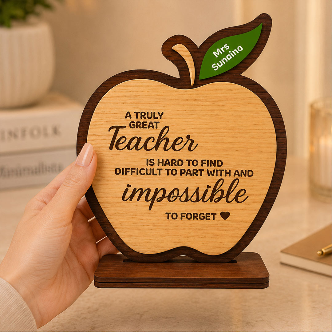 Personalized Teacher Appreciation Wooden Table Top 7x6" | Custom Teacher Thank You Gift Stand for Teachers Day & Farewell | Love Craft Gifts™