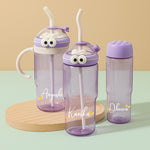 Personalized Cartoon Sipper Bottle – Purple & White | Custom Name | 3 Sizes | Love Craft Gifts