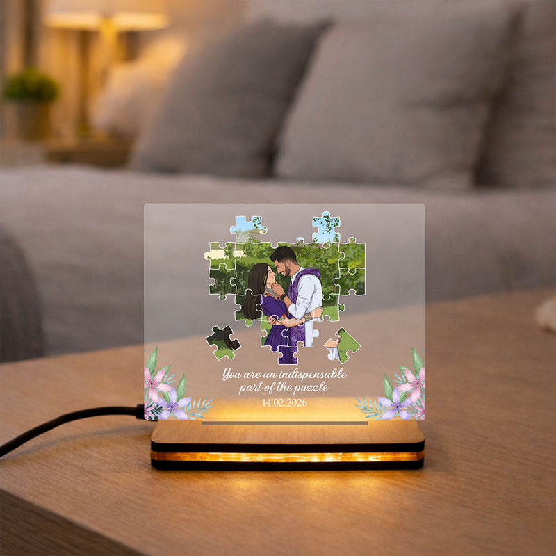 Personalized Puzzle Couple LED Acrylic Lamp with Custom Photo & Name | Romantic Anniversary Gift for Couples - 8x6" | Love Craft Gifts™