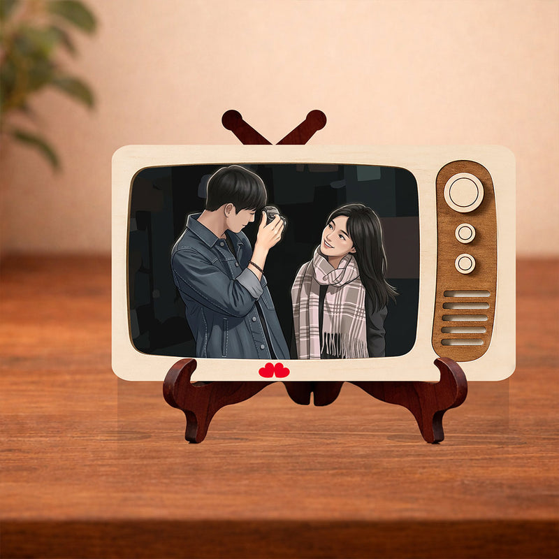 Personalized Retro TV Wooden Photo Frame with Custom Couple Picture | Romantic Anniversary & Birthday Gift for Boyfriend, Girlfriend, Husband & Wife - 7.5x4.5" | Love Craft Gifts™