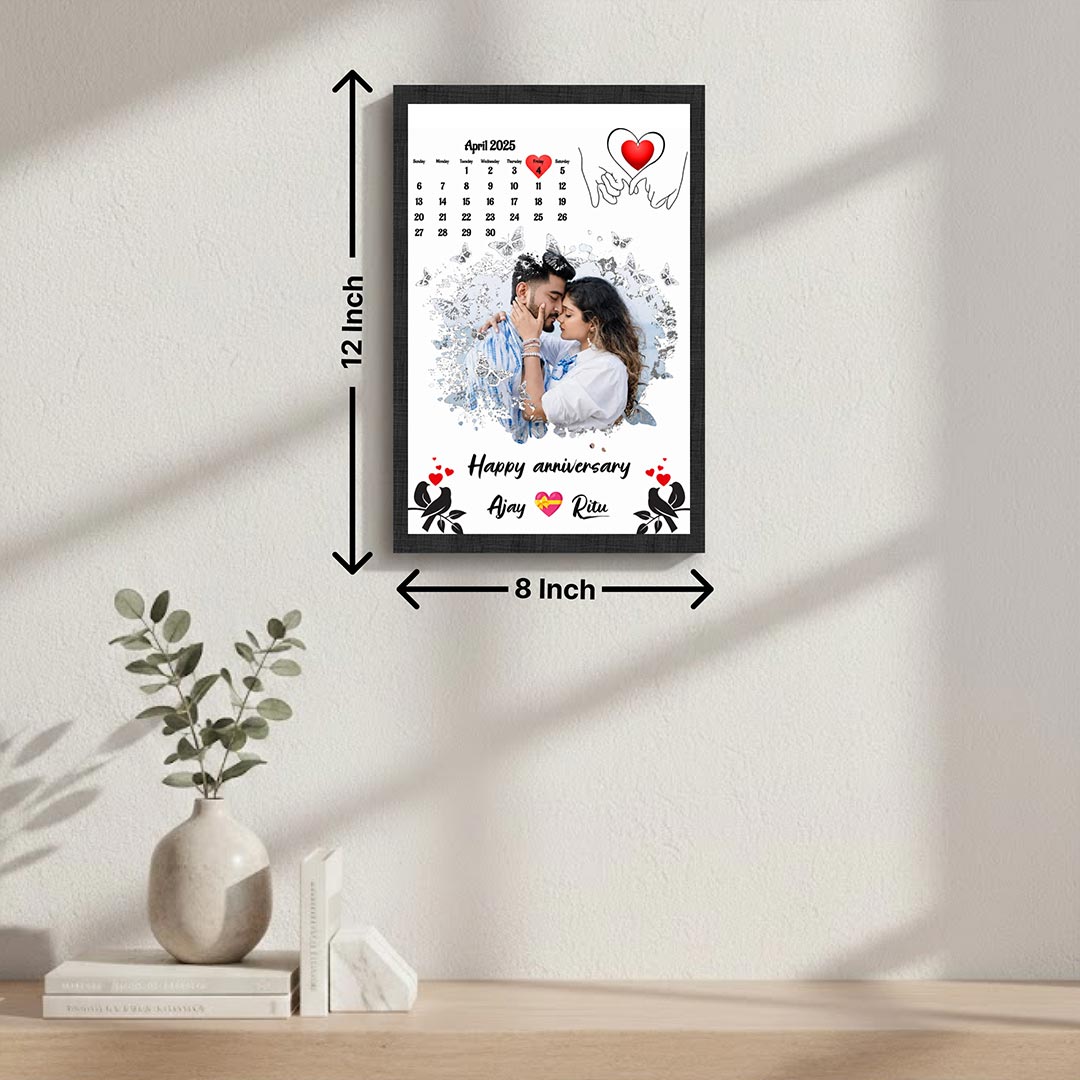 Personalized Anniversary Calendar Photo Frame | Custom Couple Date Memory Wall Frame Gift for Couples 8x12" | Love Craft Gifts™