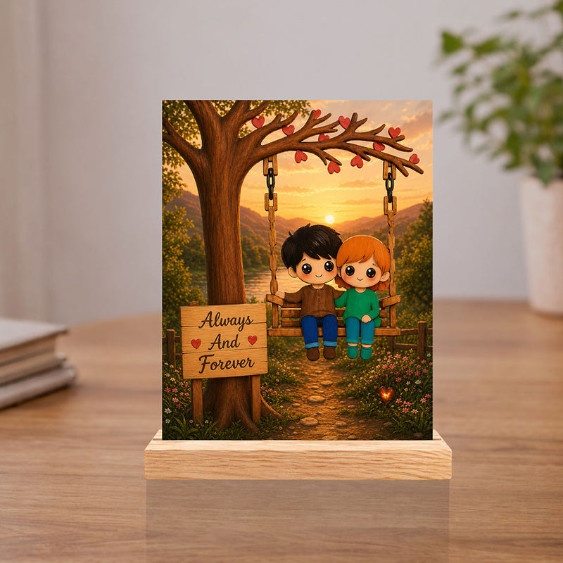 Personalized 6x7.5" Always & Forever Romantic Couple Wooden Table Top Gift | Love Craft Gifts™