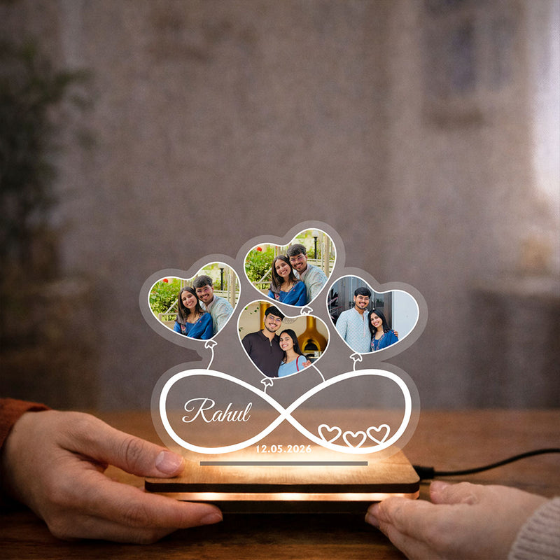 Personalized Infinity Love LED Photo Lamp with Custom Pictures & Name | Romantic Couple Memory Gift for Boyfriend, Girlfriend & Loved Ones - 7x8" | Love Craft Gifts™