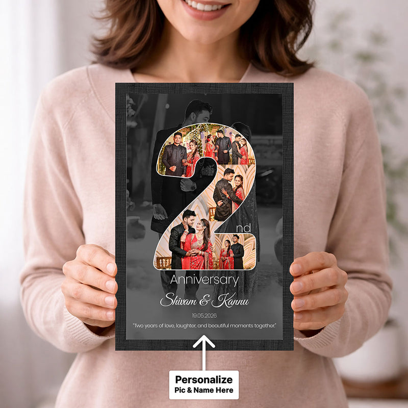 Personalized 2nd Anniversary Photo Collage Wall Frame | Romantic Couple Memory Gift with Custom Photos Available in 8x12" to 24x36" | Love Craft Gifts™