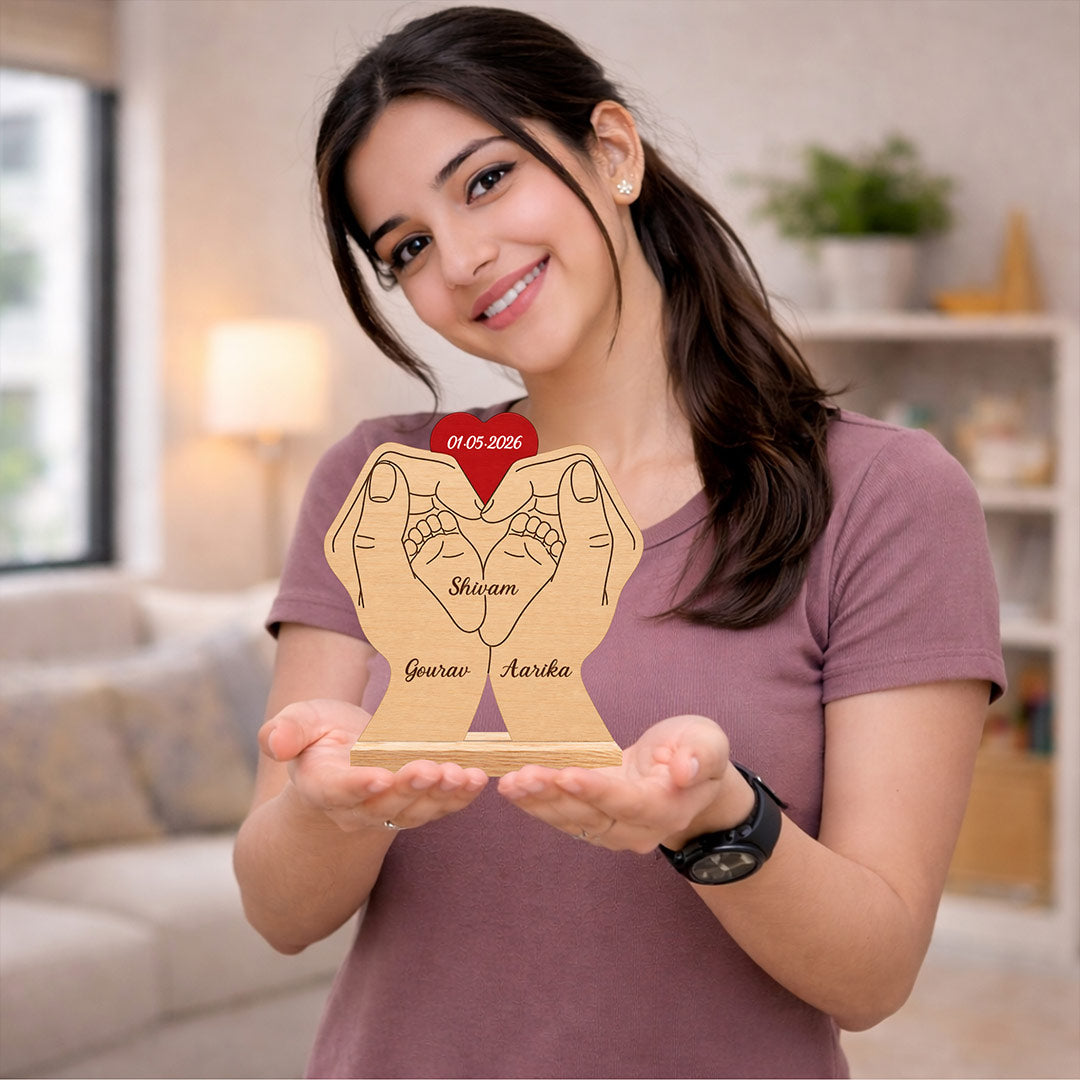 Personalized Couple Hand Heart Wooden Name Frame | Custom Romantic Keepsake Gift - 7x7" | Love Craft Gifts™