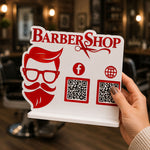 Personalized Barber Shop QR Code Table Stand | Custom Salon Social Media & Payment Scan Display for Barbers & Salons - 9x7.5" | Love Craft Gifts™