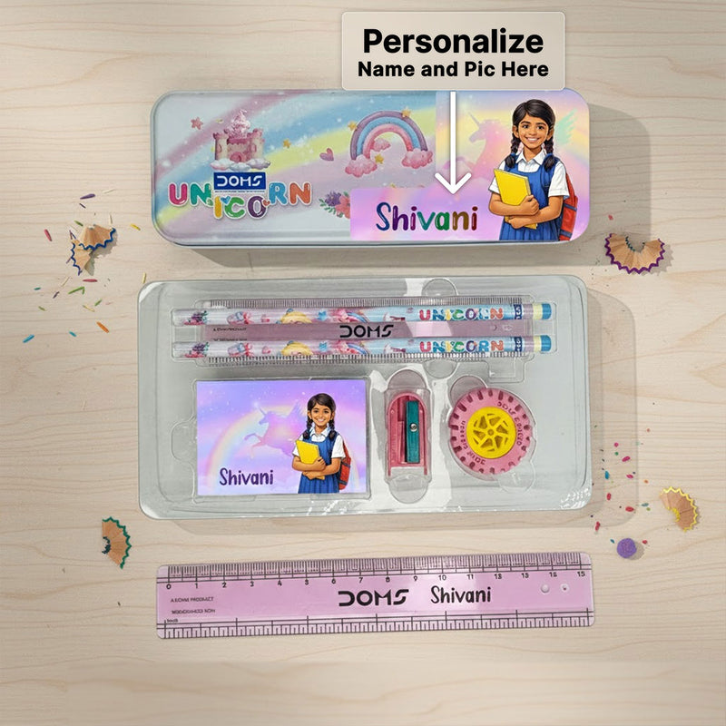Personalized Kids Unicorn Stationery Combo Set | Custom Name & Photo