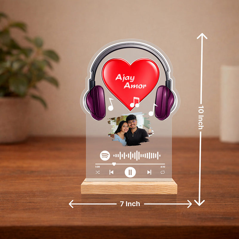 Personalized Spotify Headphone Acrylic Photo Frame 7 x 10 Inch | Custom Couple Music Plaque with Photo, Names & Favorite Song | Romantic Anniversary Gift for Boyfriend, Girlfriend, Husband & Wife | Love Craft Gifts™