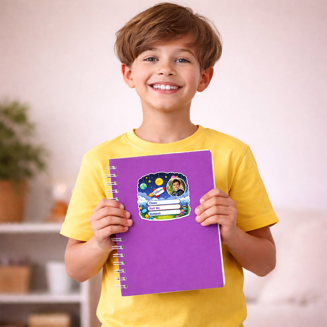 Personalized Space Rocket Theme Kids Name Slips (2x3 Inch, 28 Stickers) – Custom Name & Photo School Labels | Love Craft Gifts