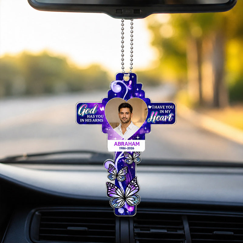 Personalized Memorial Cross Car Hanging with Custom Photo & Name | Sympathy Remembrance Gift for Family & Loved Ones - 3.5x2" | Love Craft Gifts™
