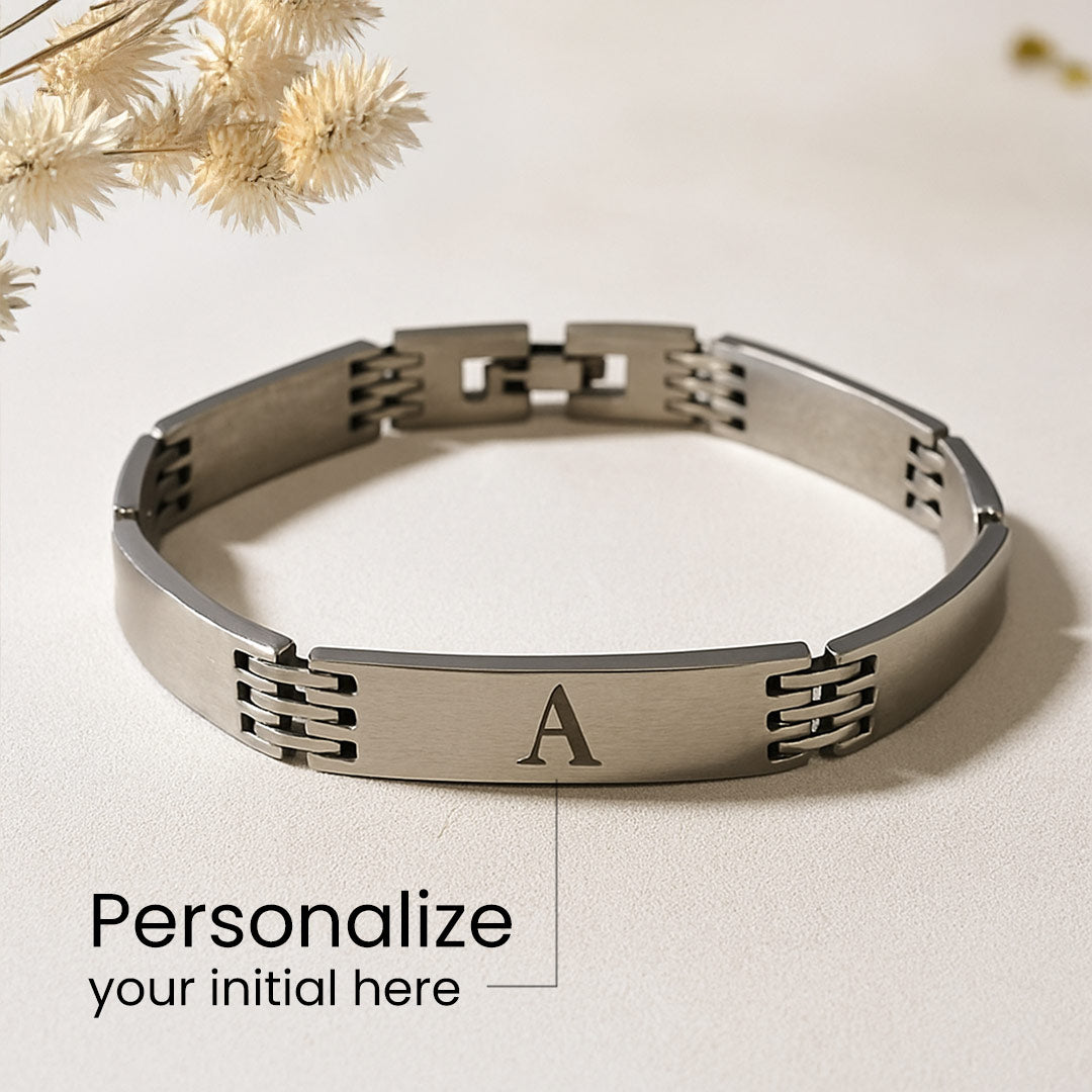 Matte Silver Personalized Initial Bracelet | Love Craft Gifts
