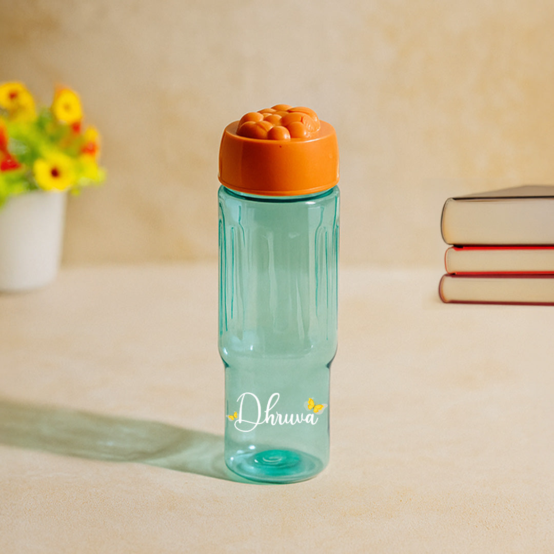 Personalized Cartoon Sipper Bottle with Straw – Aqua Orange | Custom Name | 3 Sizes | Love Craft Gifts