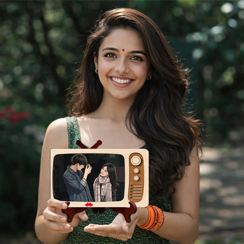 Personalized Retro TV Wooden Photo Frame with Custom Couple Picture | Romantic Anniversary & Birthday Gift for Boyfriend, Girlfriend, Husband & Wife - 7.5x4.5" | Love Craft Gifts™