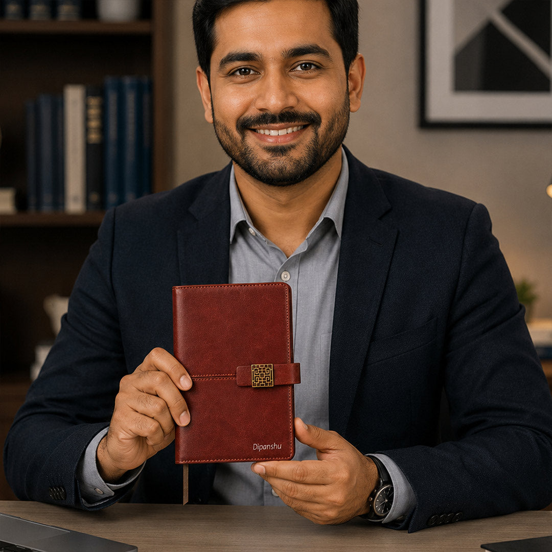 Personalized Premium A5 PU Leather Diary with Custom Name & Logo Engraving | Elegant Office Journal Gift for Men, Women & Professionals | Love Craft Gifts™