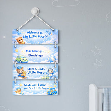 Personalized Teddy Boy Kids Room Wall Hanging (9x13 Inch) – Custom Name Wooden Decor | Love Craft Gifts