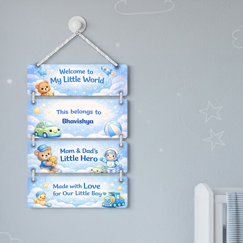 Personalized Teddy Boy Kids Room Wall Hanging (9x13 Inch) – Custom Name Wooden Decor | Love Craft Gifts