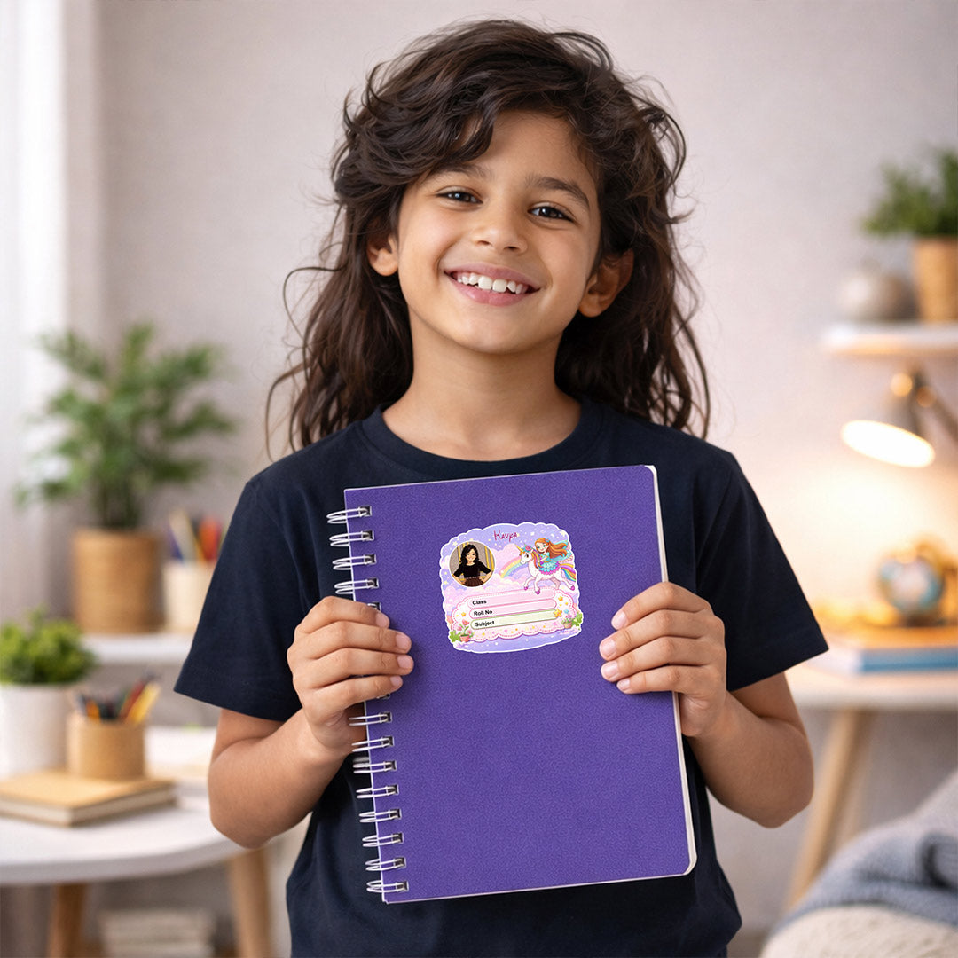 Personalized Unicorn Princess Theme Kids Name Slips (2x3 Inch, 28 Stickers) – Custom Name & Photo School Labels | Love Craft Gifts